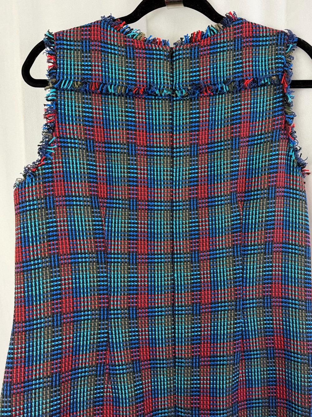 Boden Boucle Colorful Tweed Plaid Fringe Sleeveless Shift Dress Womens Size 10R - Picture 6 of 7